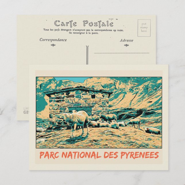 Carte Postale Parc national des Pyrénées France, moutons (Devant / Derrière)