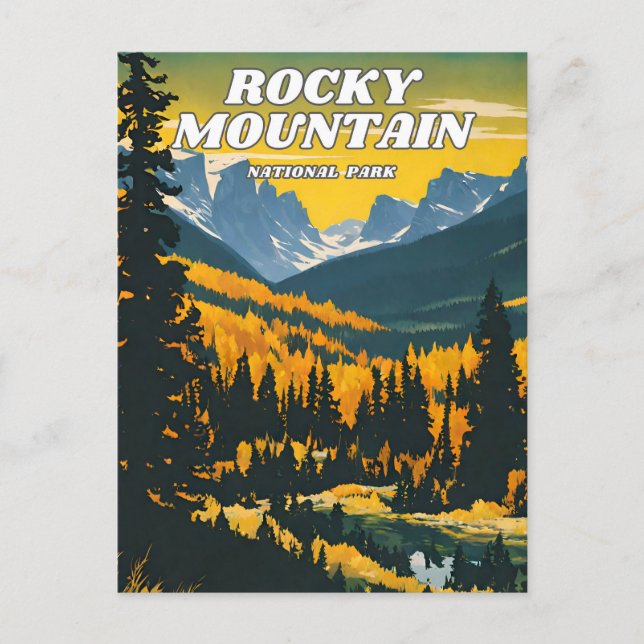 Carte Postale Parc national des Rocheuses illustration rétro (Devant)