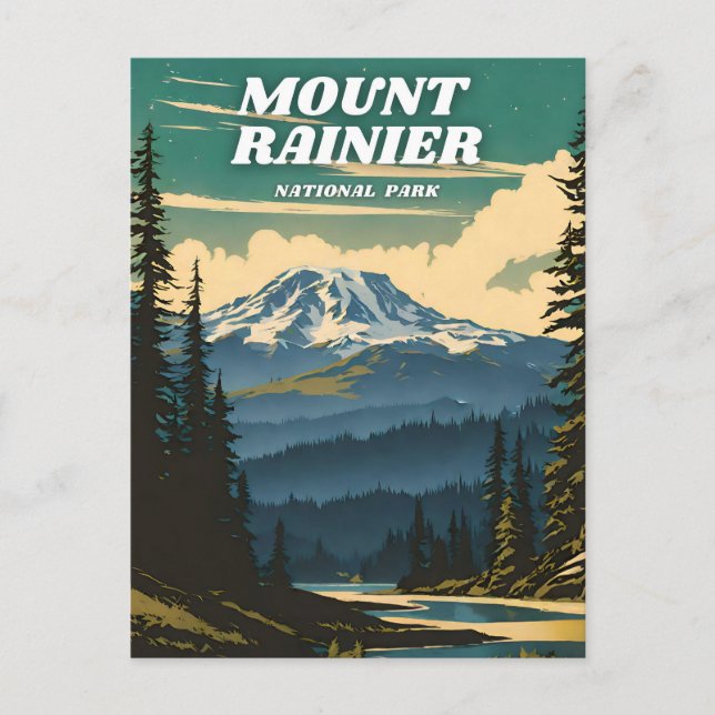 Carte Postale Parc national du Mont-Rainier illustration rétro (Devant)