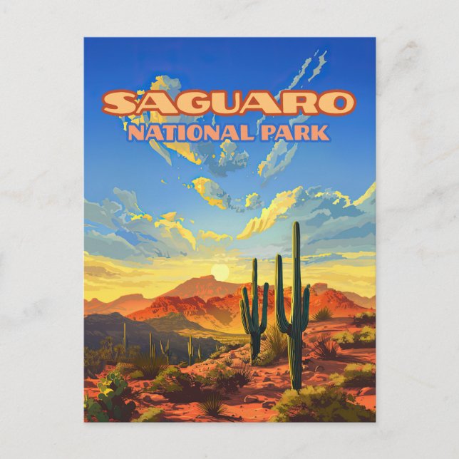 Carte Postale Parc national du Saguaro Arizona Désert Cactus Rét (Devant)