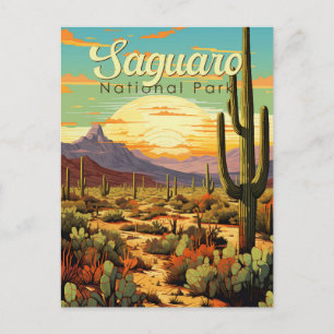 Carte Postale Parc national du Saguaro Illustration Rétro