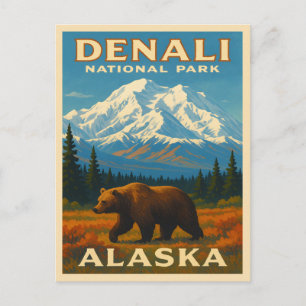Carte Postale Parc national Retro Vintage voyage Denali Alaska