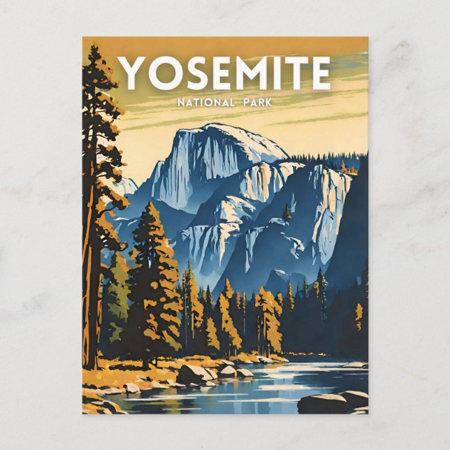 Carte Postale Parc national Yosemite illustration rétro (Devant)