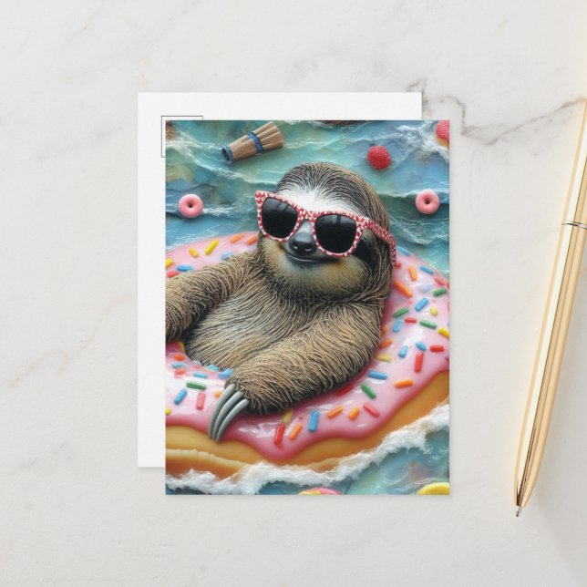 Carte Postale Parcelle sur un flotteur de beignes (Devant/Arrière en situation)