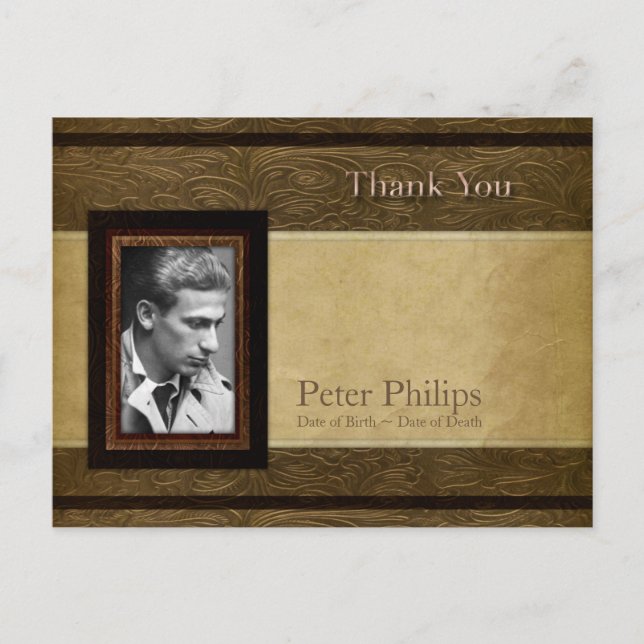 Carte Postale Parchemin en cuir Faux Photo Sympathy Merci P (Devant)