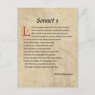 Carte Postale Parchemin Shakespeare Sonnet 3