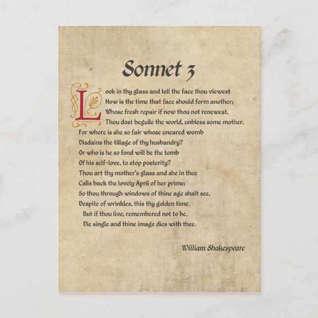 Carte Postale Parchemin Shakespeare Sonnet 3 (Devant)