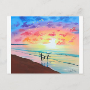 Carte Postale Parents et enfant coucher de soleil