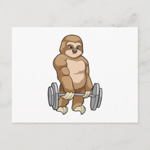 Carte Postale Paresseux à la musculation avec haltère