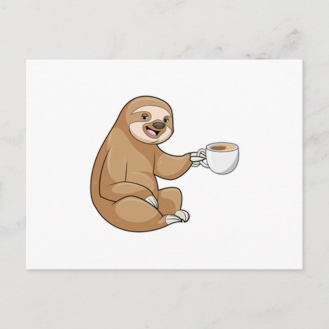 Carte Postale Paresseux avec une tasse de café (Devant)