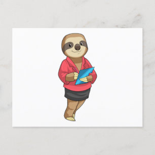 Carte Postale Paresseux comme secrétaire avec bloc-notes