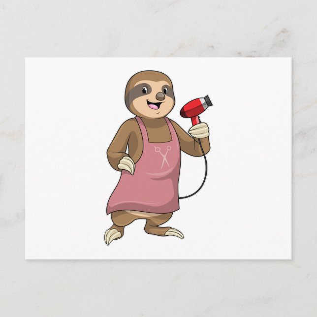 Carte Postale Paresseux en coiffeur avec sèche-cheveux (Devant)
