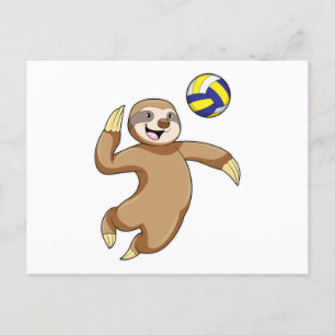 Carte Postale Paresseux en joueur de volley-ball avec ballon de 