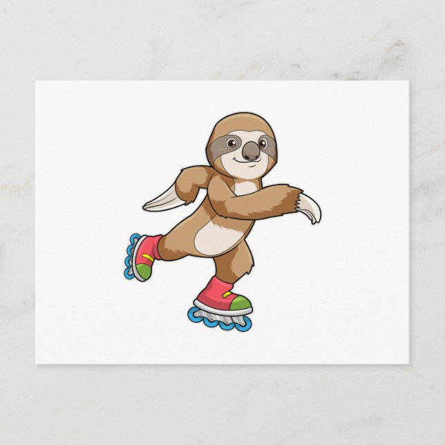 Carte Postale Paresseux en patineur avec des patins en ligne (Devant)