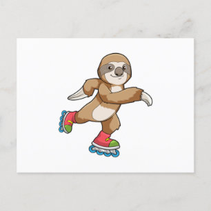 Carte Postale Paresseux en patineur avec des rollers