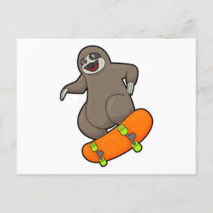 Carte Postale Paresseux en patineur avec planche à roulettes