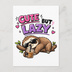 Carte Postale Paresseux mignon mais paresseux avec café glacé