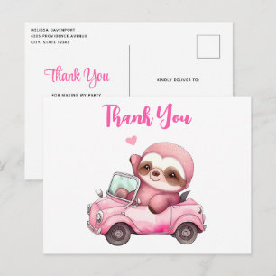 Carte Postale Paresseux Rose Sourire au Volant d'une Décapotable
