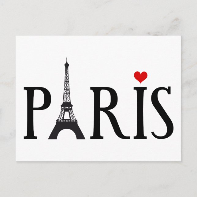 Carte Postale Paris avec la tour Eiffel et le coeur rouge (Devant)