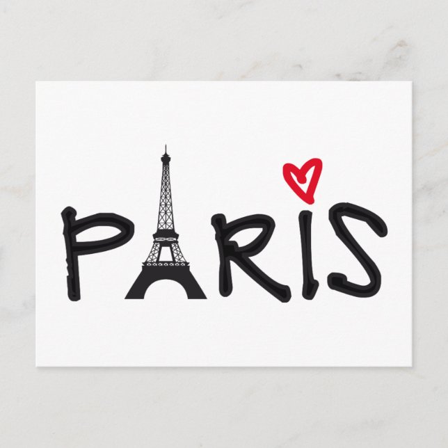 Carte Postale Paris avec la tour Eiffel et le coeur rouge (Devant)
