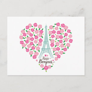 Carte Postale Paris Bonjour   Coeur floral