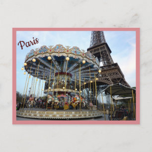 Carte Postale Paris Carousel (& Tour Eiffel) avec texte