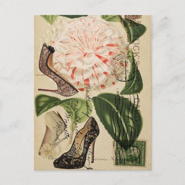 Carte Postale paris chaussures floral art botanique français (Devant)
