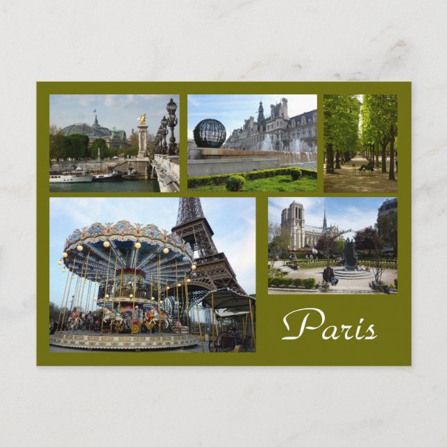 Carte Postale Paris Collage (Carrousel, Tour Eiffel, Notre Dame) (Devant)