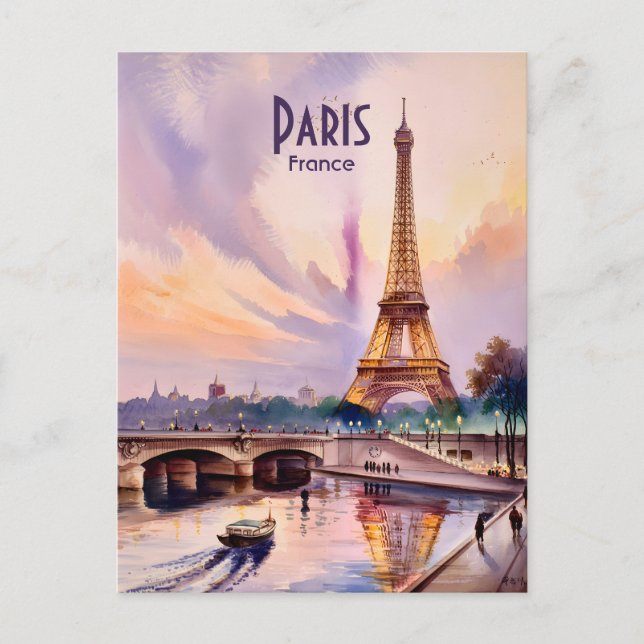 Carte Postale Paris Eiffel Tower Travel Watercolor Custom Text (Devant)