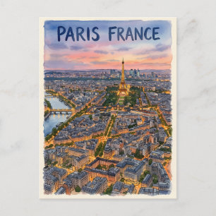 Carte Postale Paris France aquarelle croquis de voyage