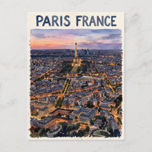 Carte Postale Paris France aquarelle croquis de voyage