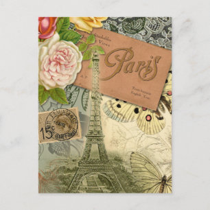 Carte Postale Paris France Art Antique Collage Eiffel Français
