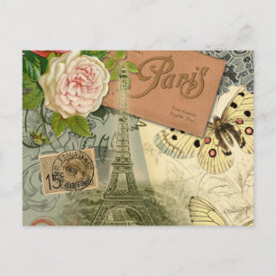 Carte Postale Paris France Art Antique Collage Eiffel Français