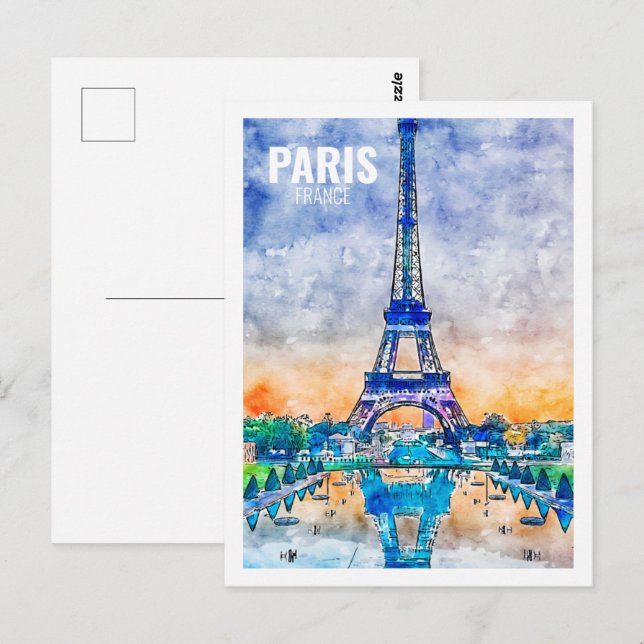 Carte Postale Paris France Célèbre Lieu de Voyage Aquarelle croq (Devant / Derrière)
