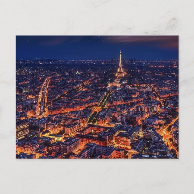 Carte Postale Paris Nuit Tour Eiffel Art européen (Devant)