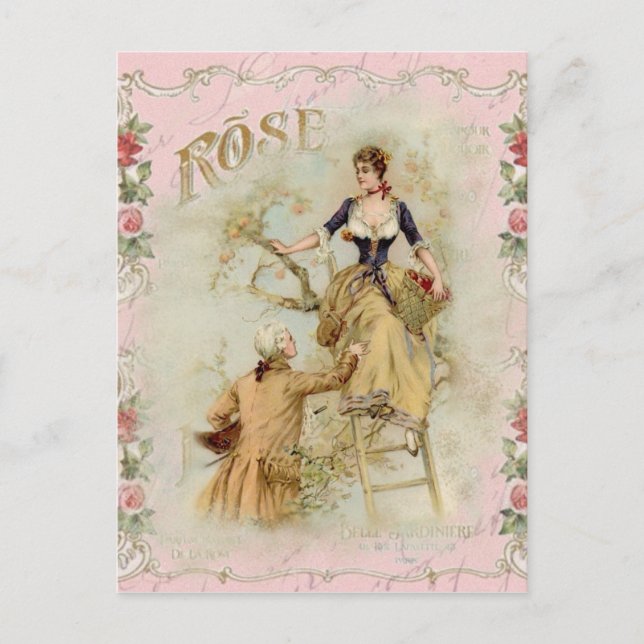Carte Postale Paris romantique Shabbychic rose (Devant)