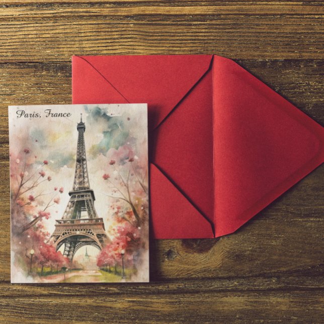 Carte Postale Paris romantique Tour Eiffel Aquarelle Florale (Romantic Paris Eiffel Tower Watercolor Floral Postcard)