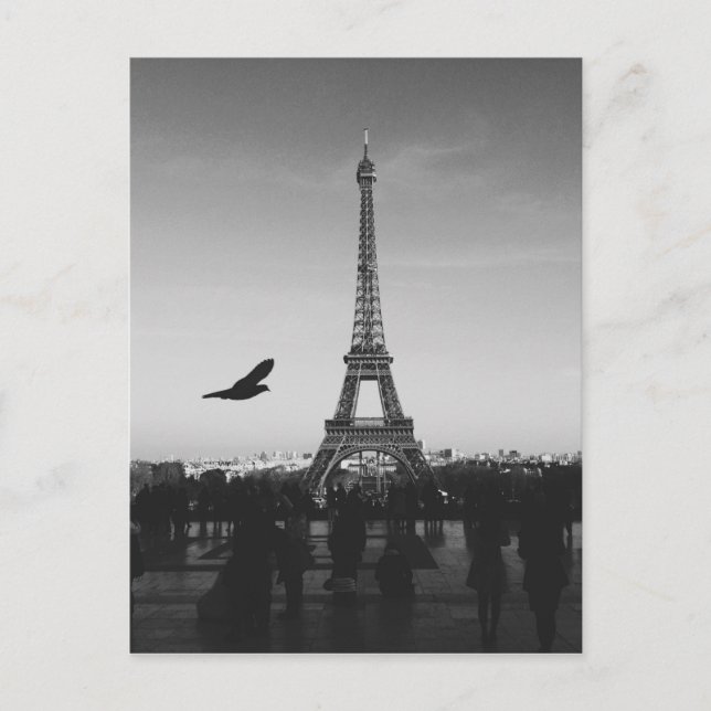 Carte Postale Paris romantique Tour Eiffel Noir et blanc (Devant)