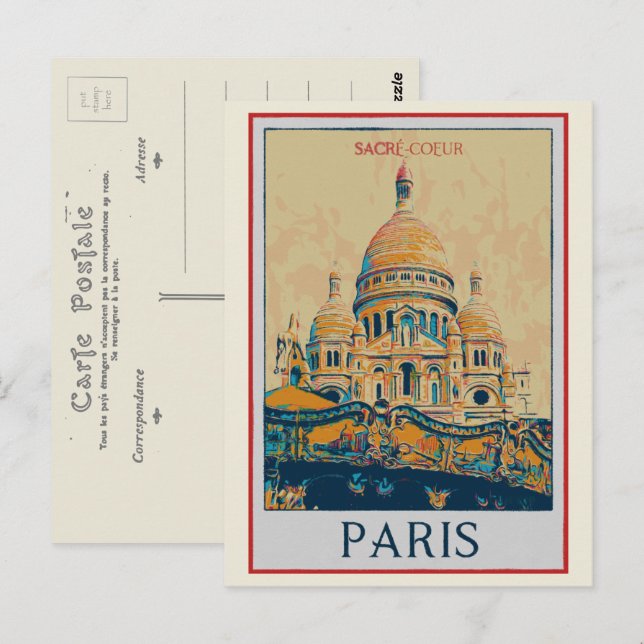 Carte Postale Paris Sacré Coeur illustration France (Devant / Derrière)