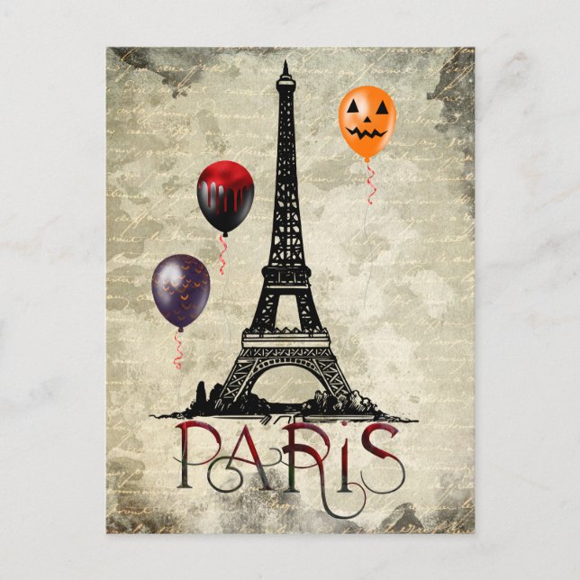 Carte Postale Paris, Tour Eiffel et Ballons d'Halloween gothique (Devant)