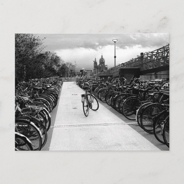 Carte Postale Parking pour Vélo Solo Amsterdam Noir et Blanc (Devant)