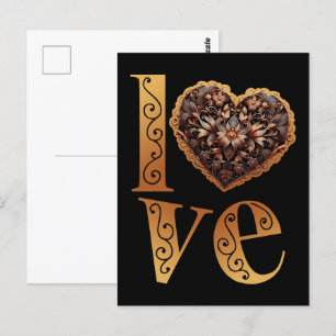 Carte Postale Parole d'amour avec coeur romantique en fibre rose