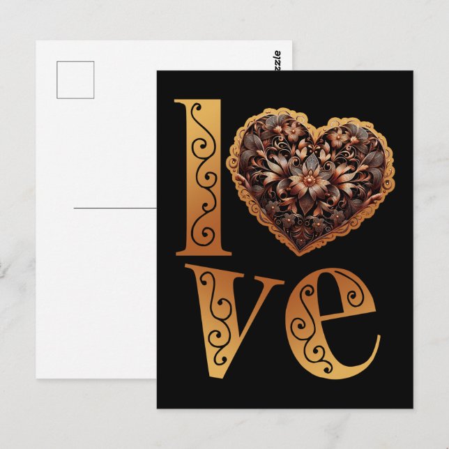 Carte Postale Parole d'amour avec coeur romantique en fibre rose (Devant / Derrière)