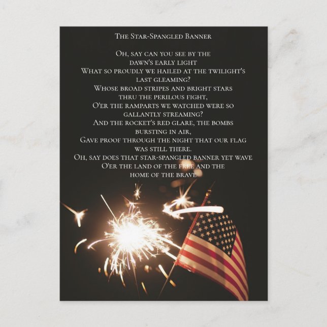 Carte Postale Paroles de l'hymne personnalisé des États-Unis Sta (Devant)