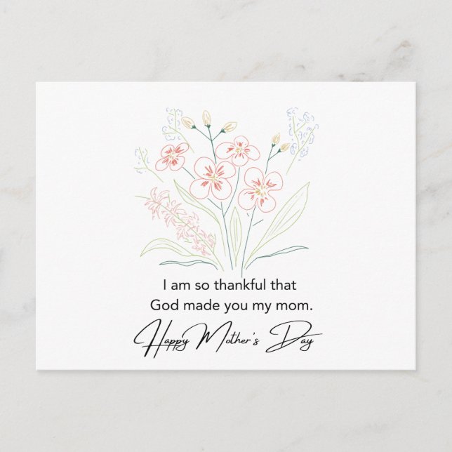 Carte Postale Paroles du cœur Fête des mères Fleurs Dessin (Devant)