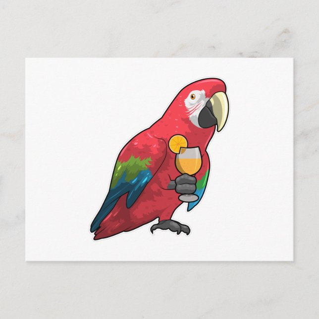 Carte Postale Parrot with Glass of Orange juice (Devant)