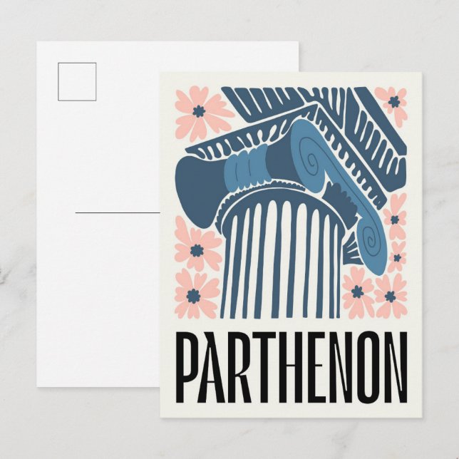 Carte Postale Parthenon Athènes Grèce Voyage abstrait art floral (Devant / Derrière)