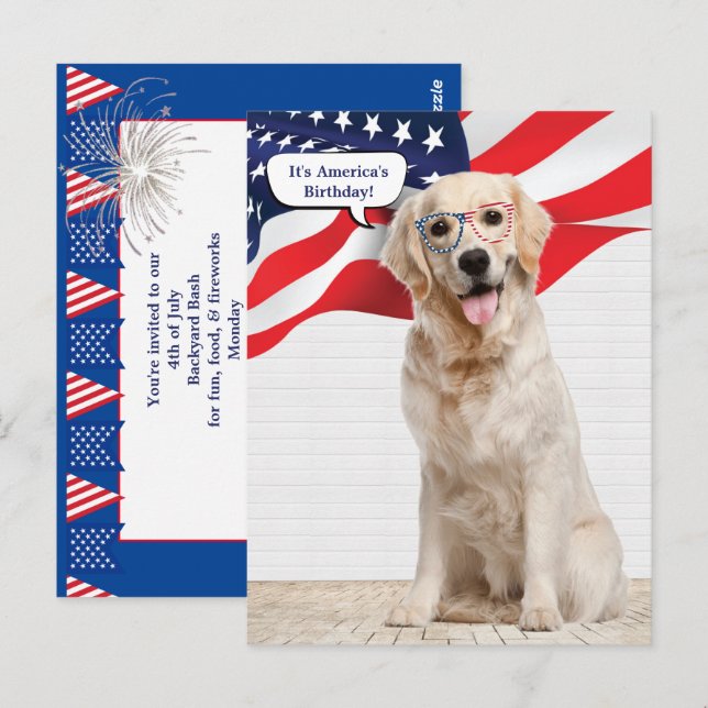 Carte Postale Parti 4 juillet Golden Retriever (Devant / Derrière)