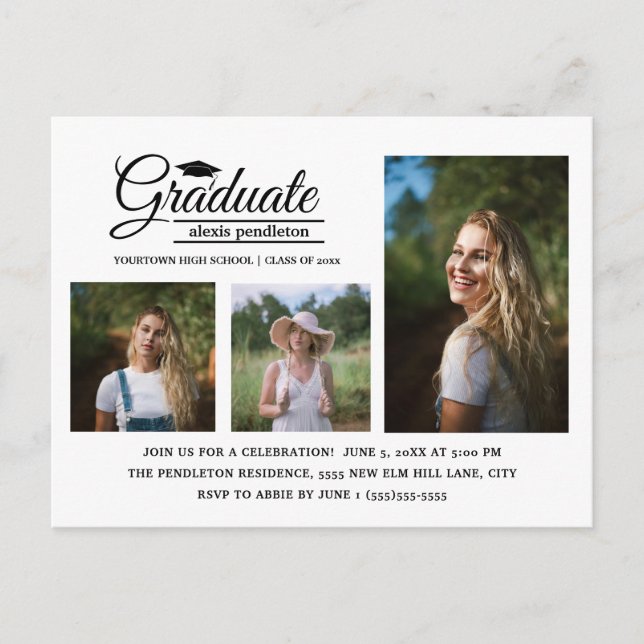 Carte Postale Parti moderne blanc 3-Photo Graduation Party (Devant)