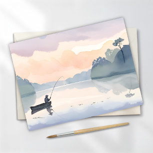 Carte Postale Parti Pêcher   Aquarelle Paisible du Lac Airy